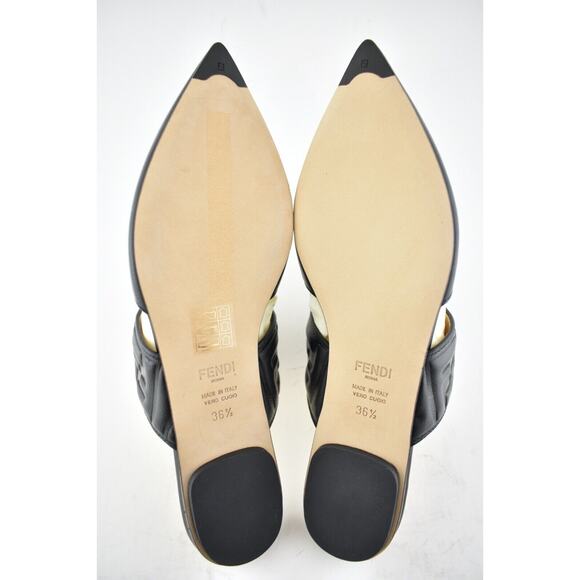 Fendi Motif FF Logo Black Leather Pointed Toe Ballerina Ballet Mule Flat 36.5 - Picture 12 of 12